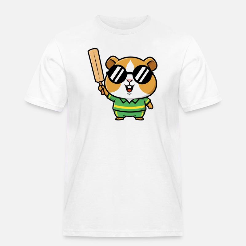 Cooler Hamster Mit Cricket Schlaeger - Männer Workwear T-Shirt - Weiß
