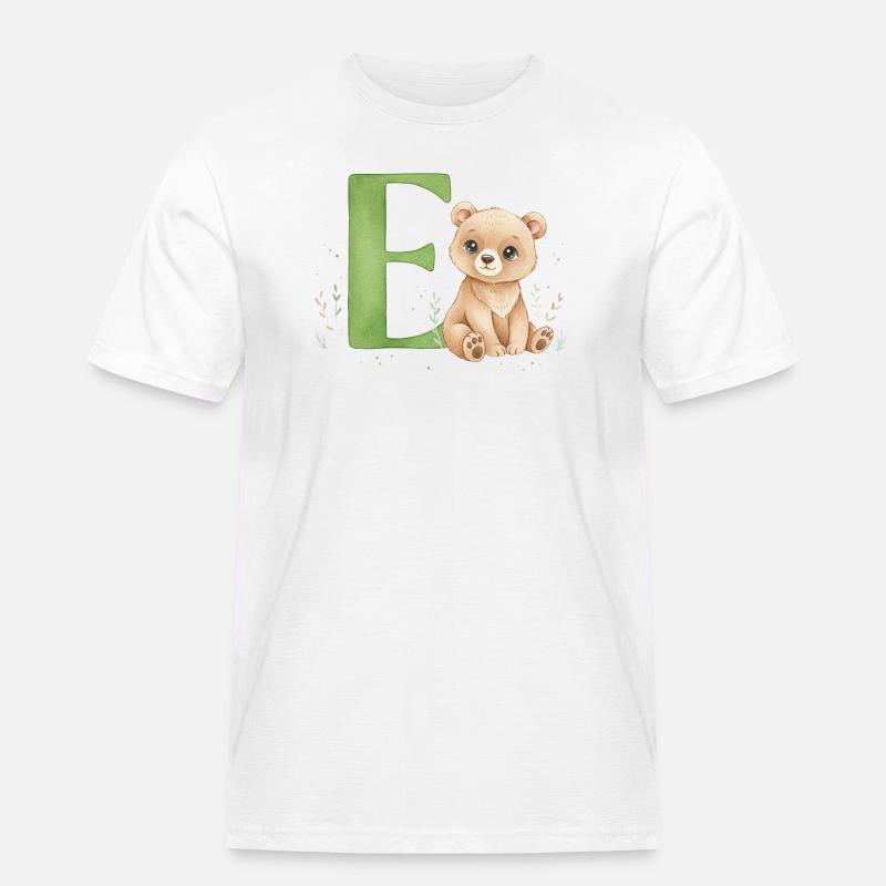 E mit Teddy: Verspielter Buchstabe E - Männer Workwear T-Shirt - Weiß