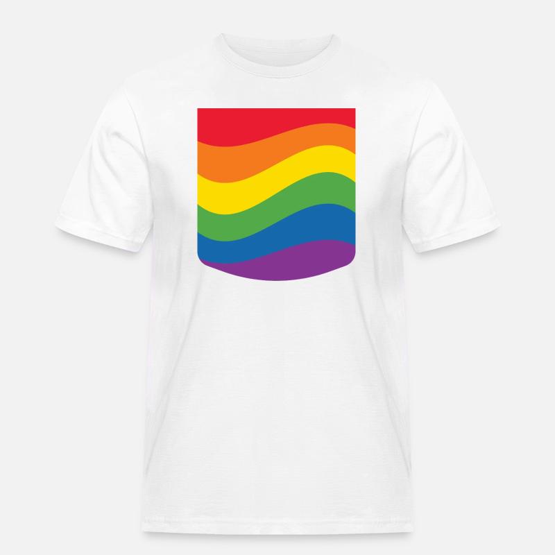 Rainbow Wave Pride Flag Minimal Design - Maglietta da lavoro per uomo - bianco