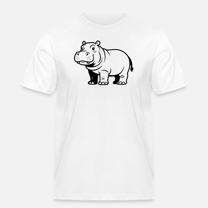 Nilpferd - Männer Workwear T-Shirt - Weiß