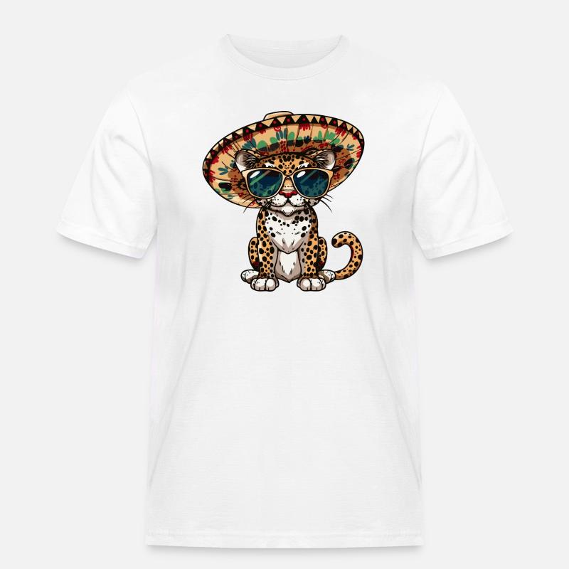 Leopard Comic Lustig Sombrero - Männer Workwear T-Shirt - Weiß