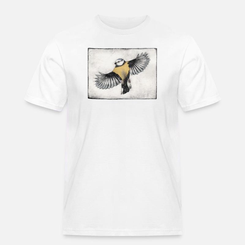 Vogel im Flug - handgeschnitzte Druckvorlage - Männer Workwear T-Shirt - Weiß