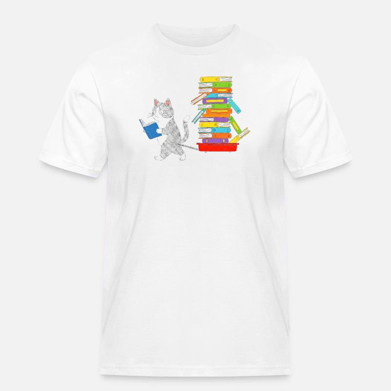 Reading kitten pulls book trolley - Men's Workwear T-Shirt - white