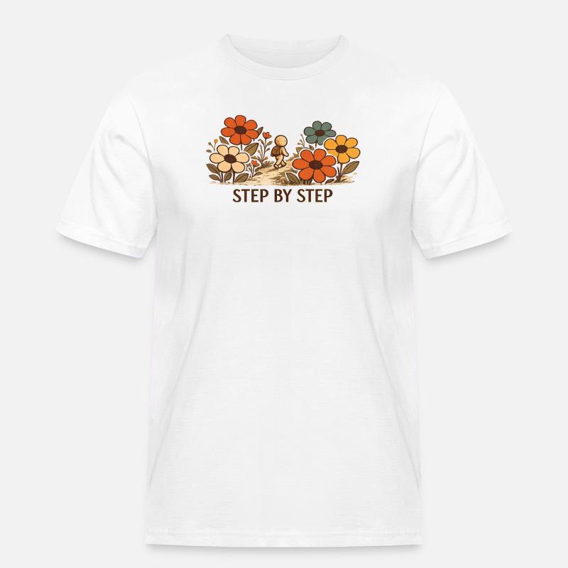 Der kleine Gedanke | STEP BY STEP - Männer Workwear T-Shirt - Weiß
