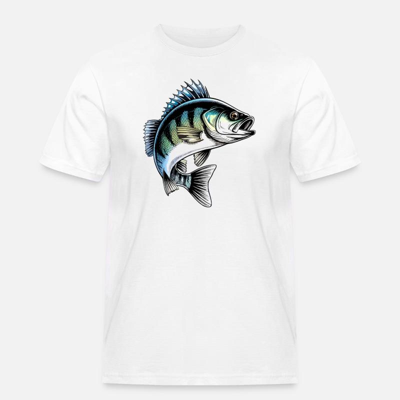 Jumping Perch Dynamic Fish Illustration - Men's Workwear T-Shirt - white