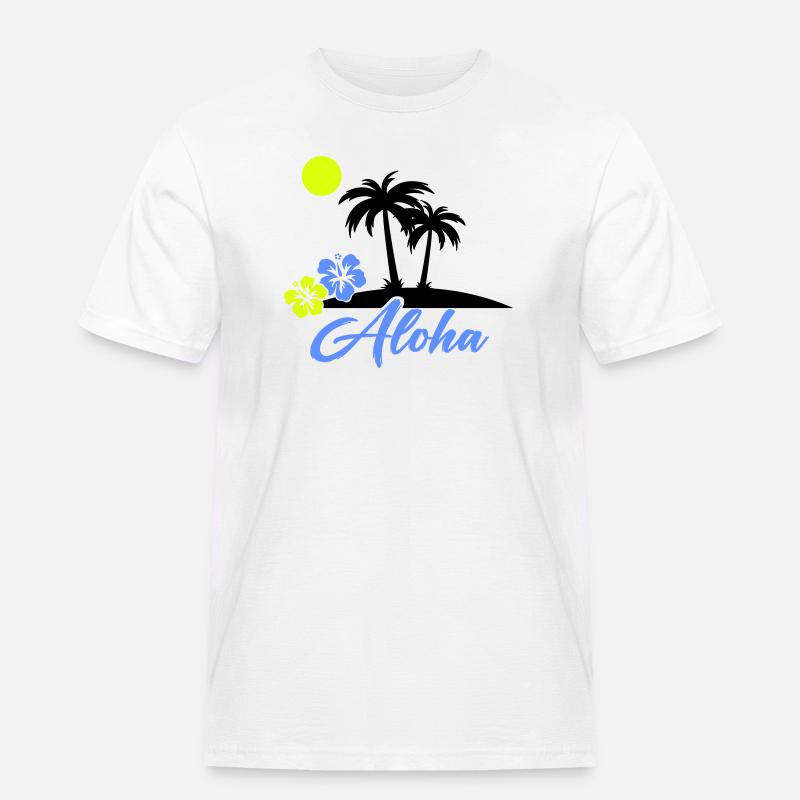 Aloha Hibiskus Neon Script - Männer Workwear T-Shirt - Weiß