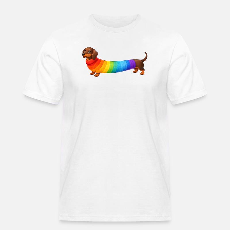 Teckel avec un pull arc-en-ciel - T-shirt Workwear homme - blanc