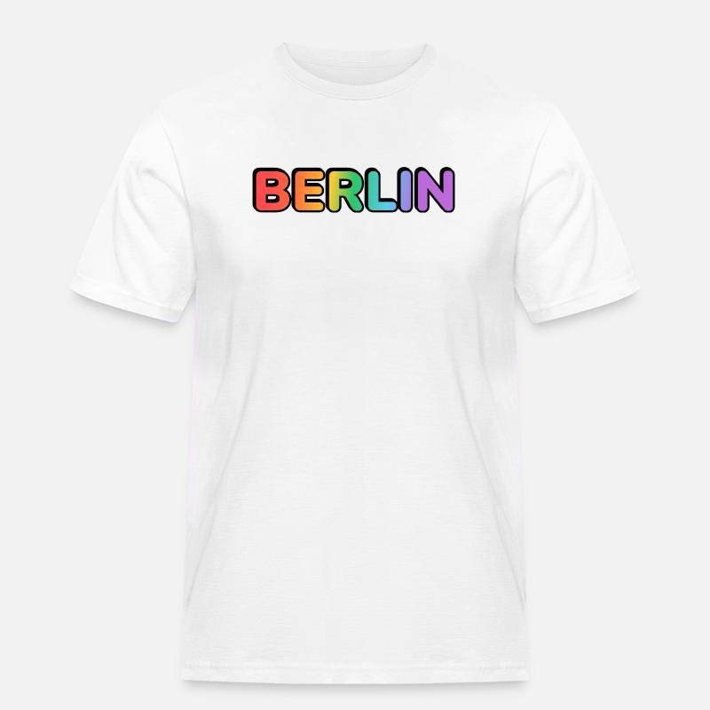 Berlin Rainbow Gradient Letters LGBT - Männer Workwear T-Shirt - Weiß