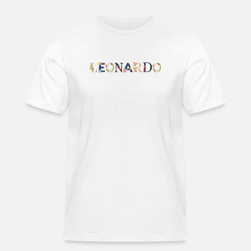 LEONARDO Name mit Blumen geschmückt - Männer Workwear T-Shirt - Weiß