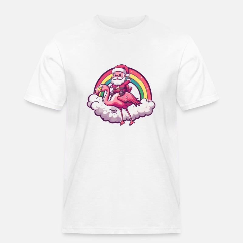 Flamingo Weihnachtsmann Regenbogen - Männer Workwear T-Shirt - Weiß