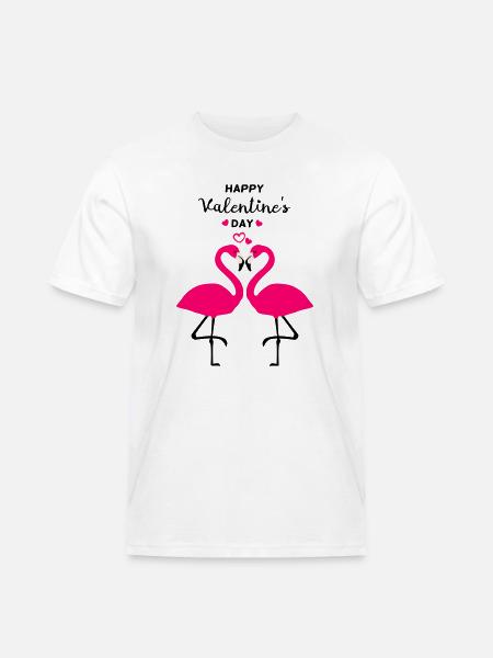 Flamants roses Saint-Valentin - T-shirt Workwear homme - blanc