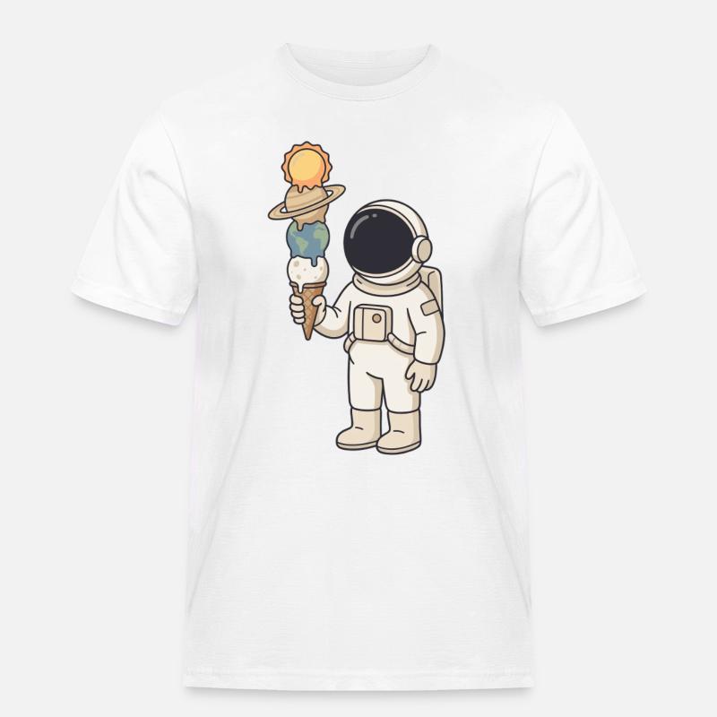 Astronaut mit Planeten-Eis - Cooles Weltraum - Männer Workwear T-Shirt - Weiß