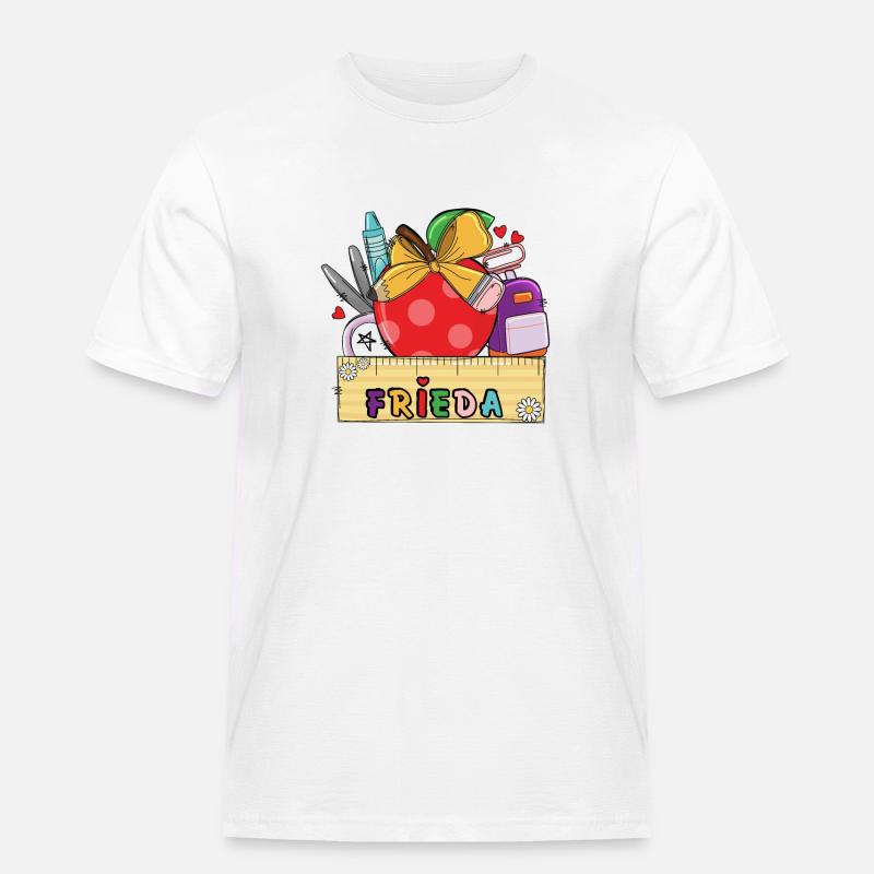 Personalisierte Schultasche mit Name Frieda - Männer Workwear T-Shirt - Weiß