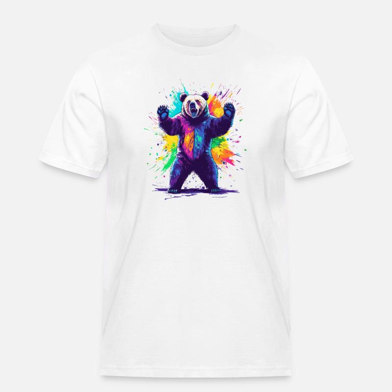 Bär mit bunter Farbexplosion - Männer Workwear T-Shirt - Weiß