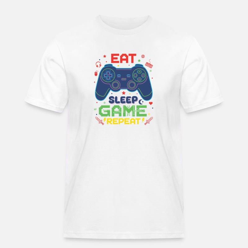 Eat Sleep Game Repeat Neon Controller - Männer Workwear T-Shirt - Weiß