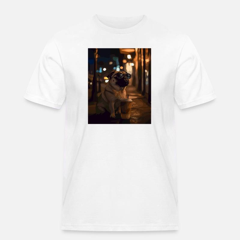 Mops mit Sonnenbrille und Eiskaffee - Männer Workwear T-Shirt - Weiß