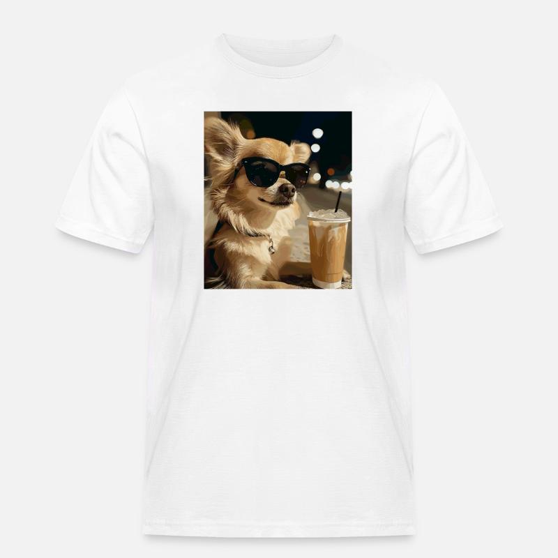 Sonnenbrillen-Hund mit Eiskaffee - Männer Workwear T-Shirt - Weiß
