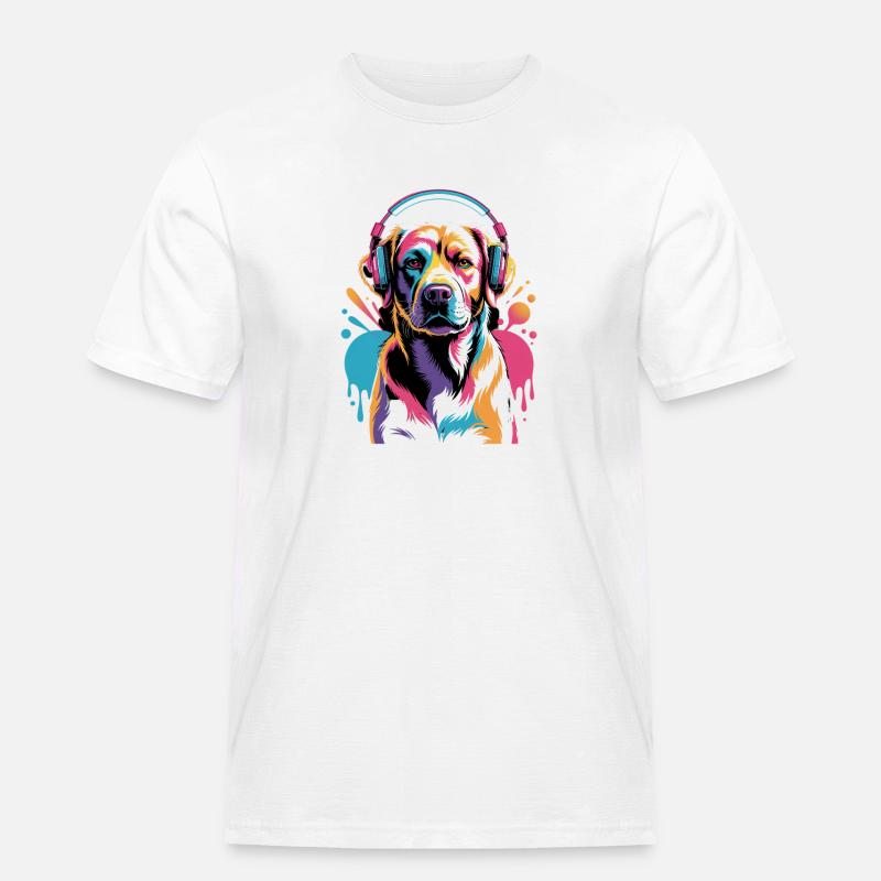 Labrador mit Kopfhörer - Männer Workwear T-Shirt - Weiß