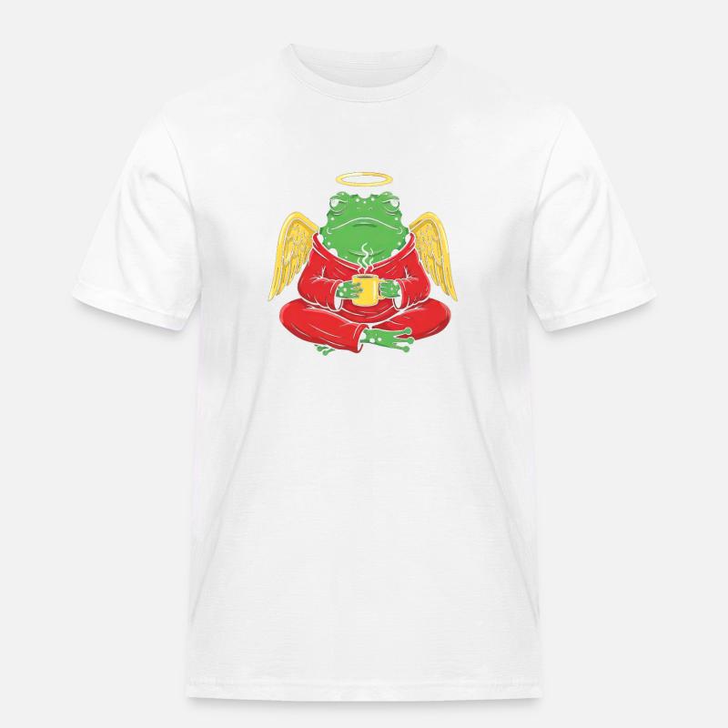 EngelFrosch mit Kaffeetasse - Männer Workwear T-Shirt - Weiß