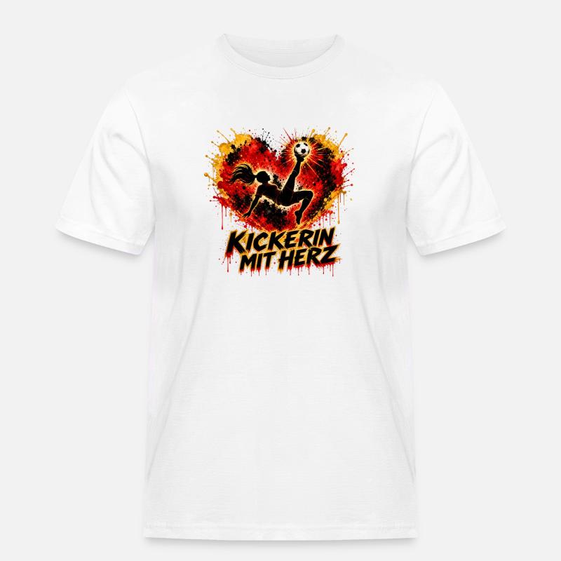 Kickerin mit Herz - Männer Workwear T-Shirt - Weiß
