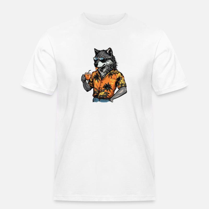 Wolf Comic Sommer - Männer Workwear T-Shirt - Weiß