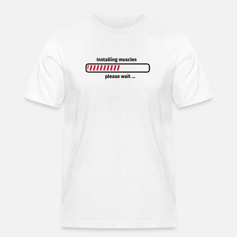 Installing muscles please wait ... - Männer Workwear T-Shirt - Weiß