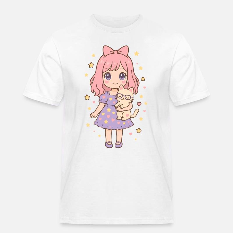 Kleines Mädchen mit Katze von Helfspawn - Männer Workwear T-Shirt - Weiß