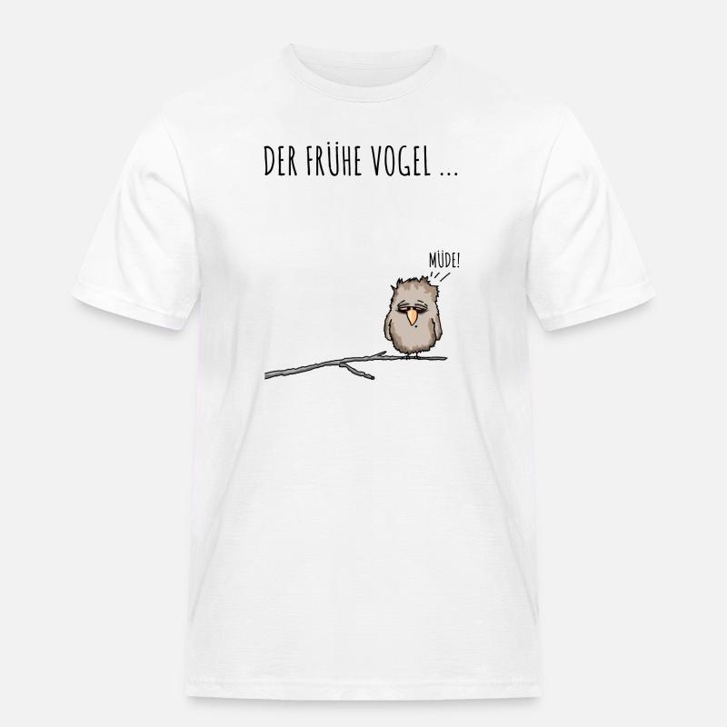 Der fruehe Vogel schwarz - Männer Workwear T-Shirt - Weiß