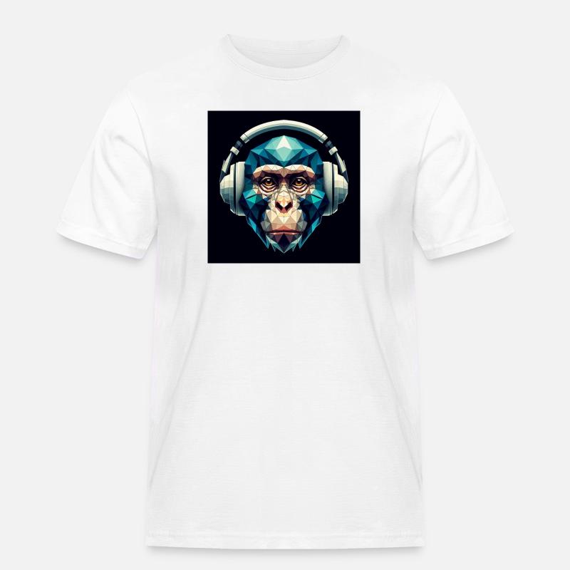 Ein Affe mit Kopfhörer im Polygon-Stil - Männer Workwear T-Shirt - Weiß