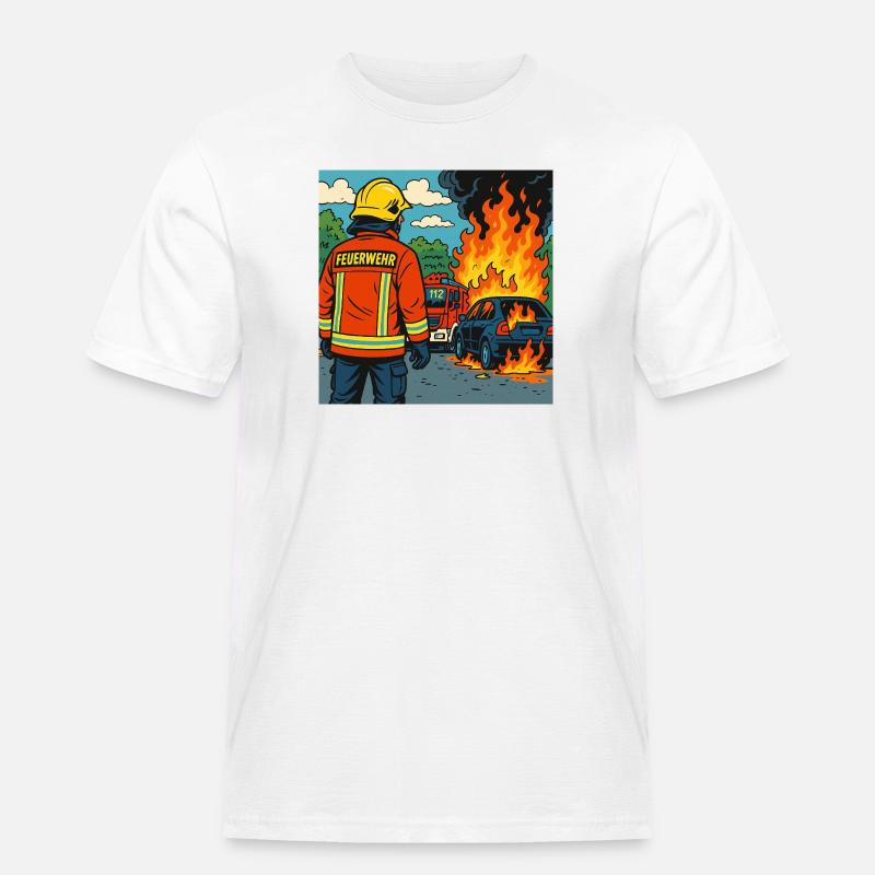 Brandbekämpfer Cartoon Einsatz - Männer Workwear T-Shirt - Weiß