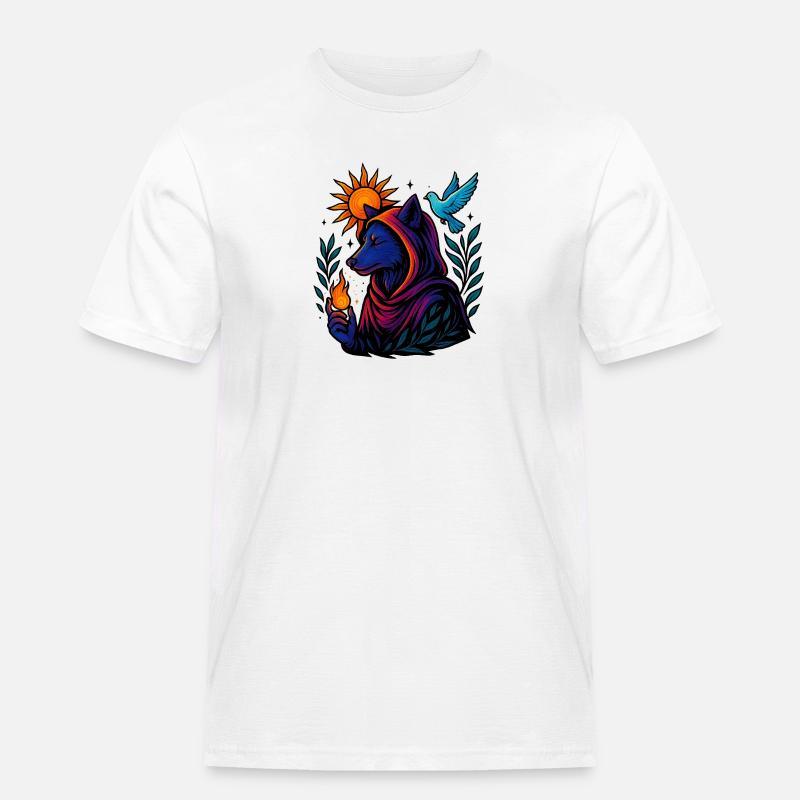 Flamme des Geistes – Kosmische Wolfskunst - Männer Workwear T-Shirt - Weiß