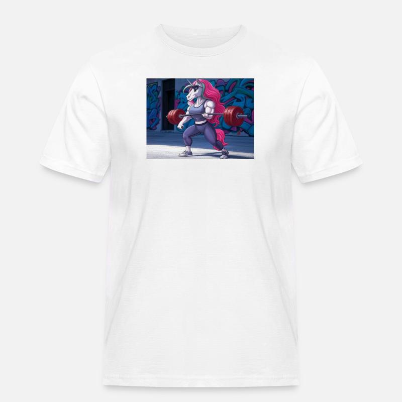 Kraftvolles Einhorn-Training - Männer Workwear T-Shirt - Weiß