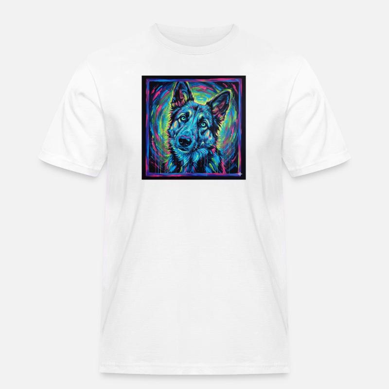 Neon-Wolfsblick - Männer Workwear T-Shirt - Weiß