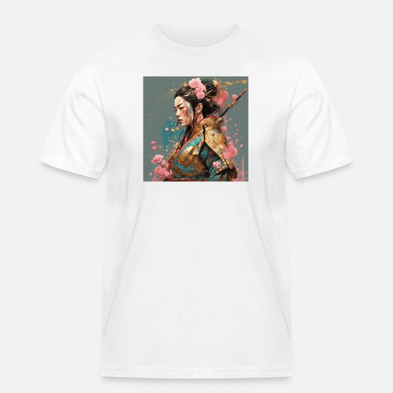 Samurailady mit Kirschblüten - Männer Workwear T-Shirt - Weiß