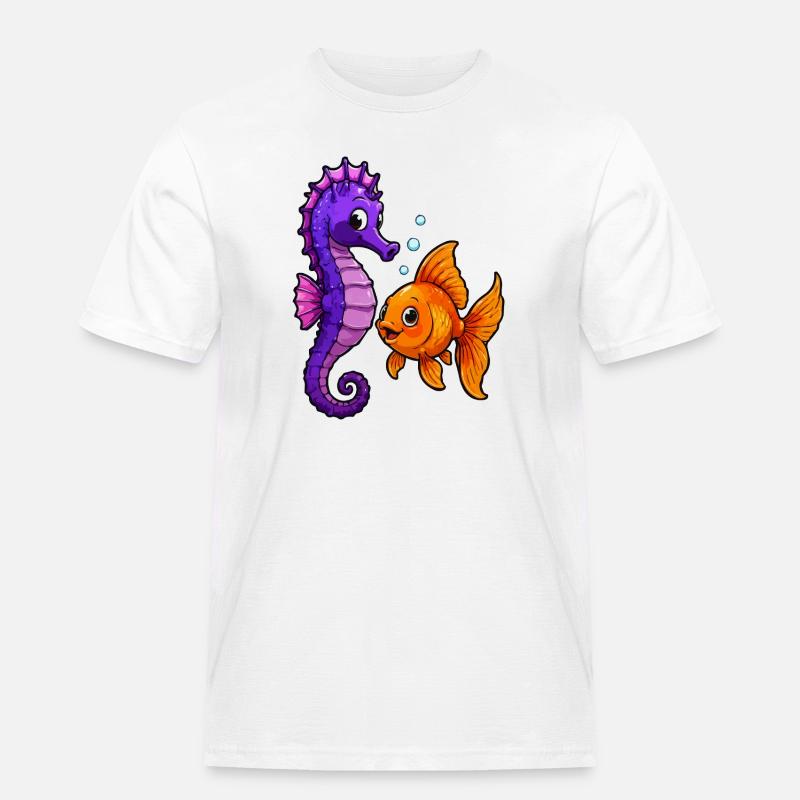 Seepferdchen trifft Goldfisch Freundschaft - Männer Workwear T-Shirt - Weiß