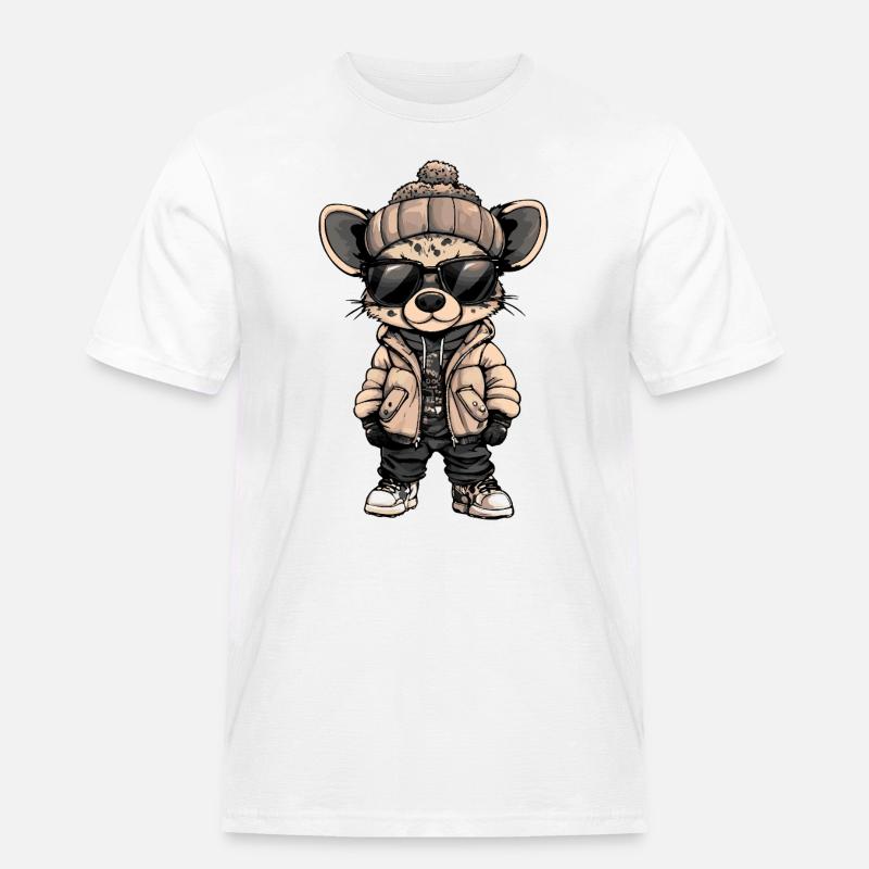 Hyäne Cool Comic - Männer Workwear T-Shirt - Weiß