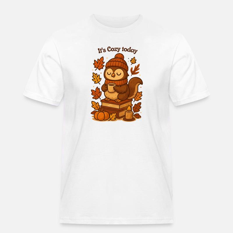 Gemütliche Herbst-Eule mit Tee Mütze  - Männer Workwear T-Shirt - Weiß