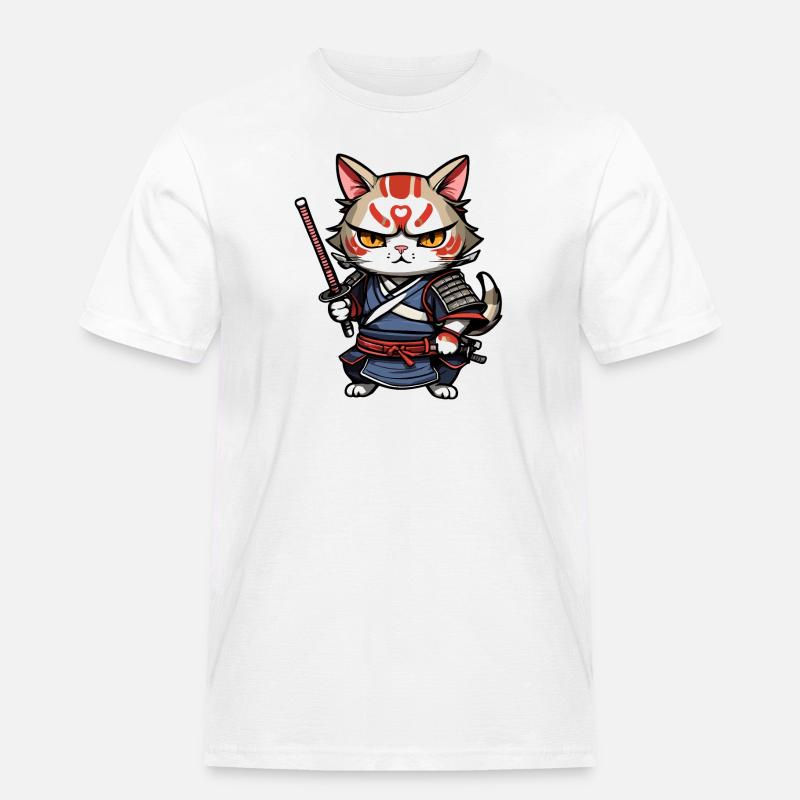 Samurai-Katze #7 - Männer Workwear T-Shirt - Weiß