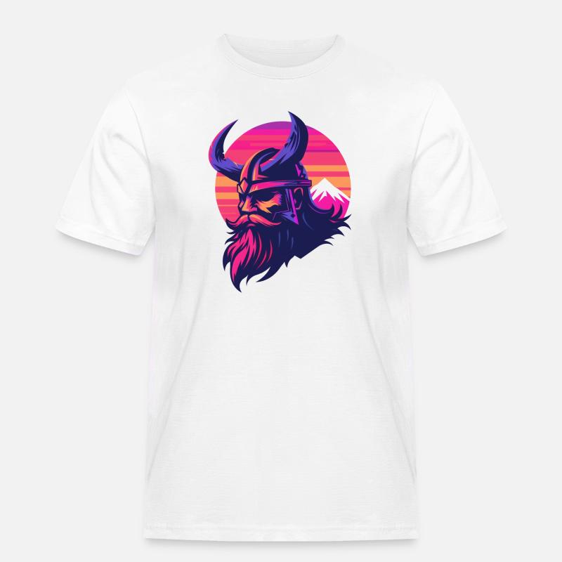 Wikinger Synthwave 3 - Männer Workwear T-Shirt - Weiß