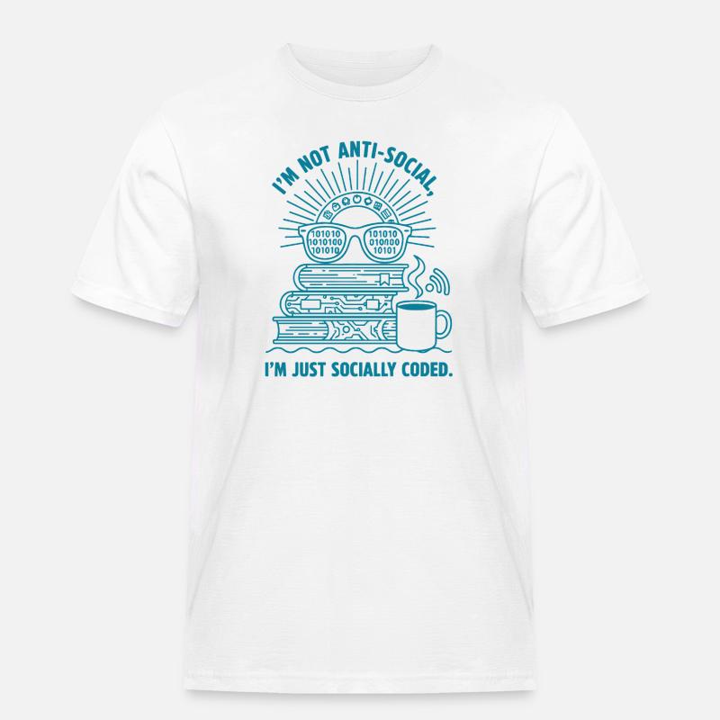 Sozial Codiert: Bücher, Kaffee & Code - Männer Workwear T-Shirt - Weiß