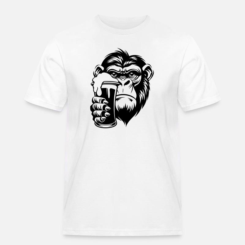 Affe hält ein Getränk mit Schaum - Männer Workwear T-Shirt - Weiß