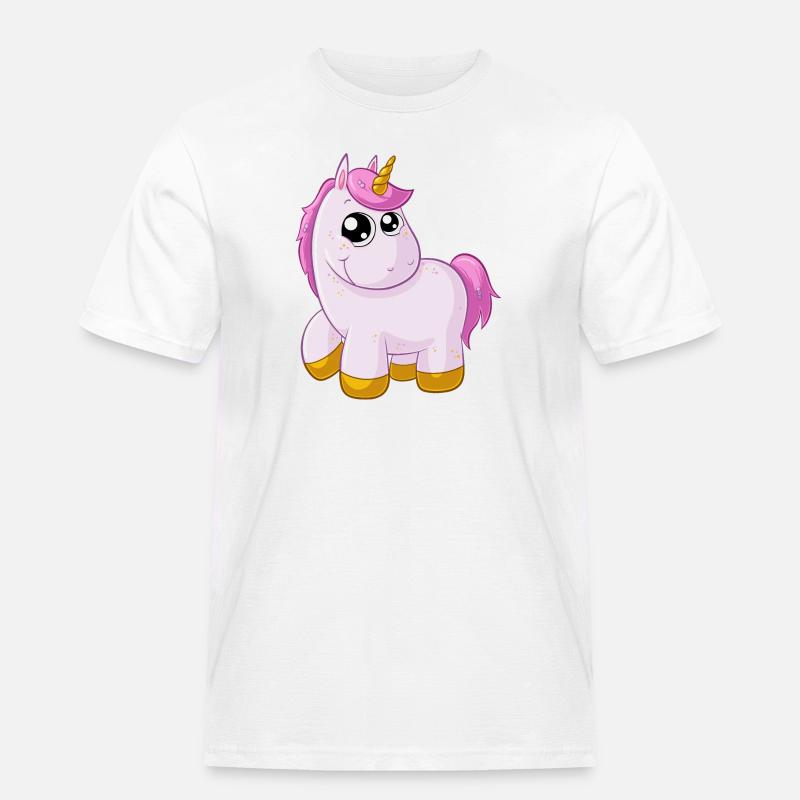 Pinkes Comic Einhorn - Männer Workwear T-Shirt - Weiß