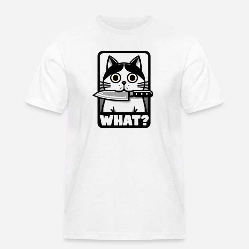 WAS? EINE KATZE MIT MESSER - Männer Workwear T-Shirt - Weiß