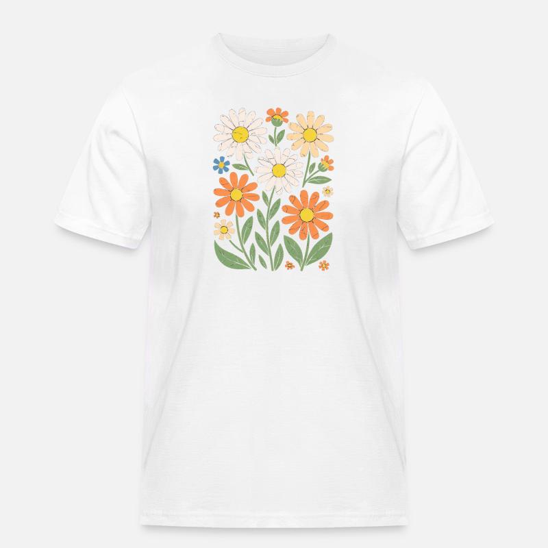 Boho Retro Gänseblümchen Muster Retro - Männer Workwear T-Shirt - Weiß