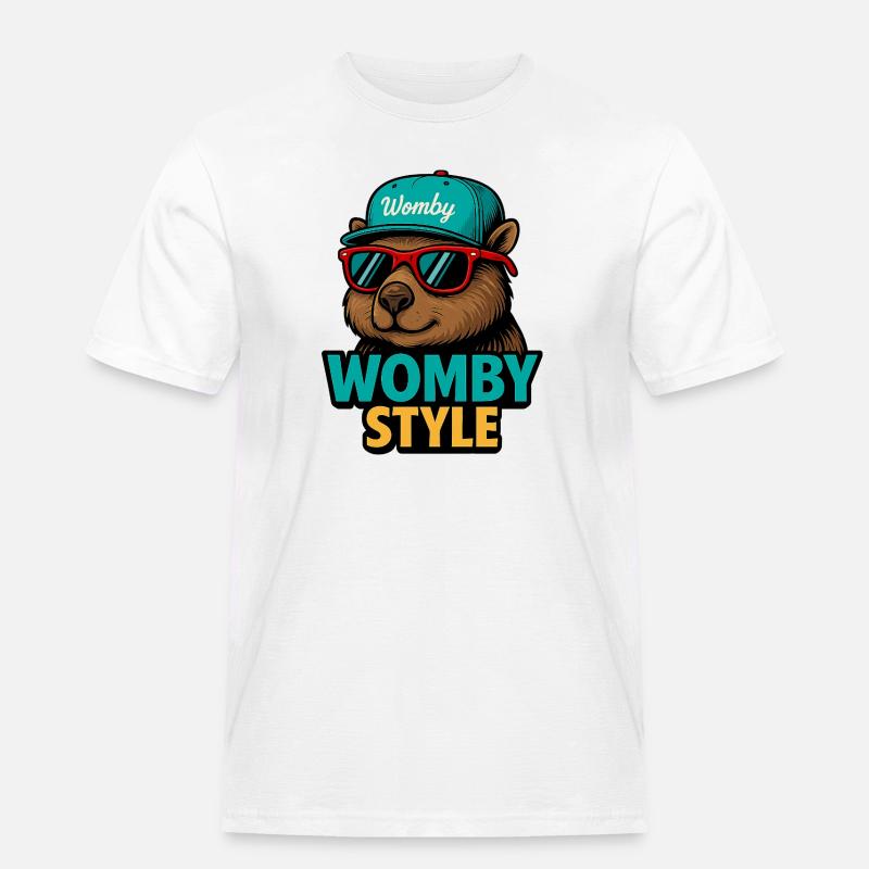 Womby Style Beaver with Sunglasses - Men's Workwear T-Shirt - white