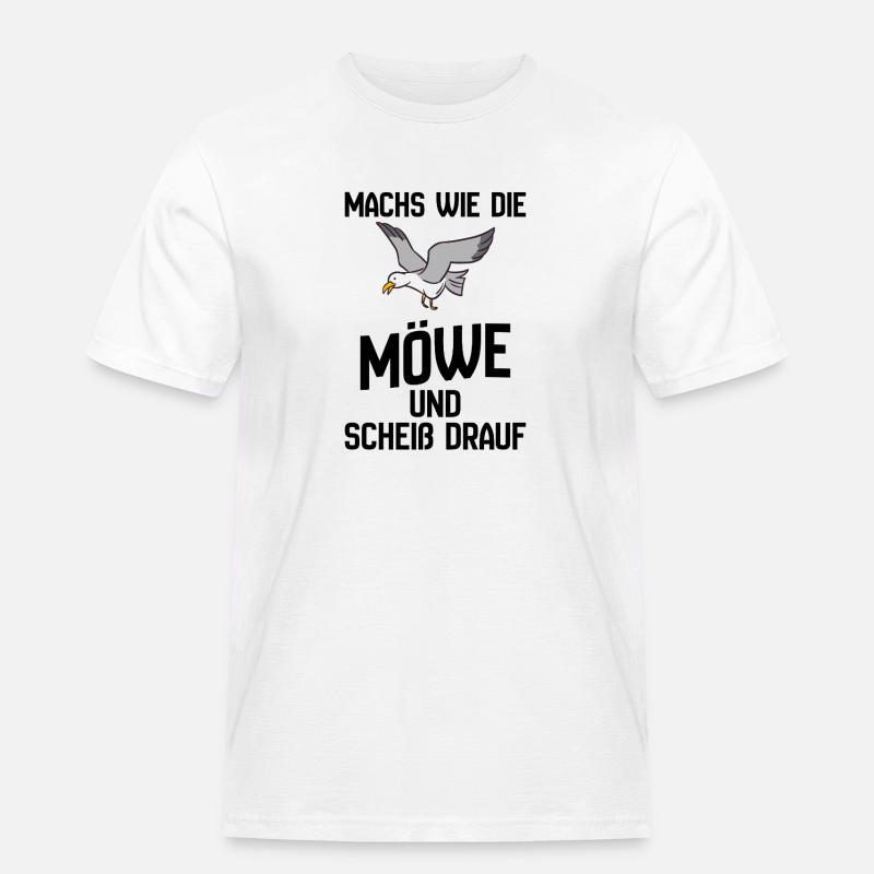 Seemöwe im Flug Cartoon-Design - Scheiß drauf - Männer Workwear T-Shirt - Weiß