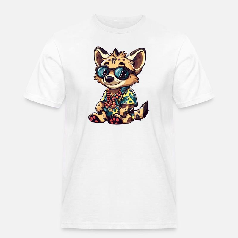 Hyäne Comic Urlaub - Männer Workwear T-Shirt - Weiß