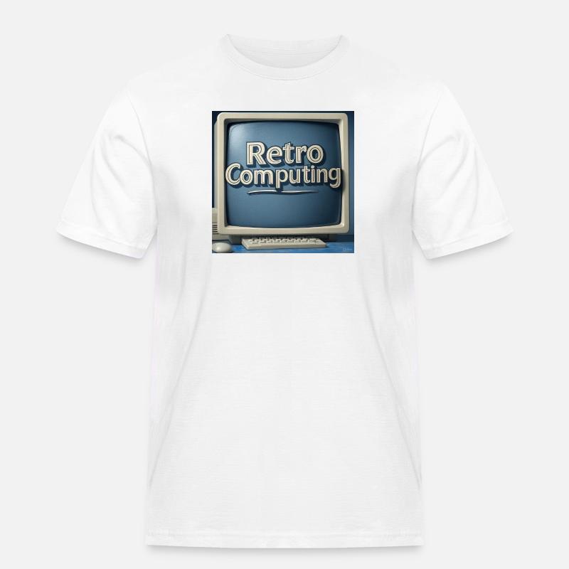 Retro Computer Graphics on Blue Background - Men's Workwear T-Shirt - white