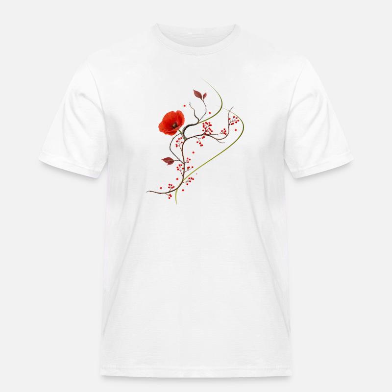 Ikebana Collage mit Mohnblume Zen Stil - Männer Workwear T-Shirt - Weiß