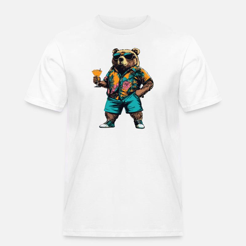 Bär Comic Sommer - Männer Workwear T-Shirt - Weiß